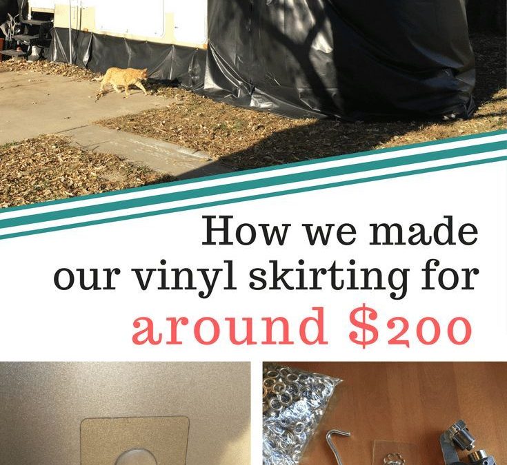 Homemade DIY RV trailer skirting from billboard tarp vinyl for around