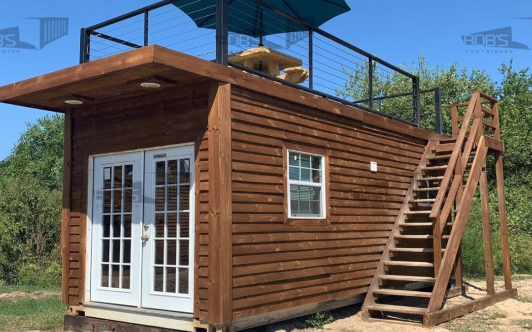 20 ft Container Home – The Dripping Springs Model – Shiplap / 10 ft Deck w/ Stairs / Solar Only